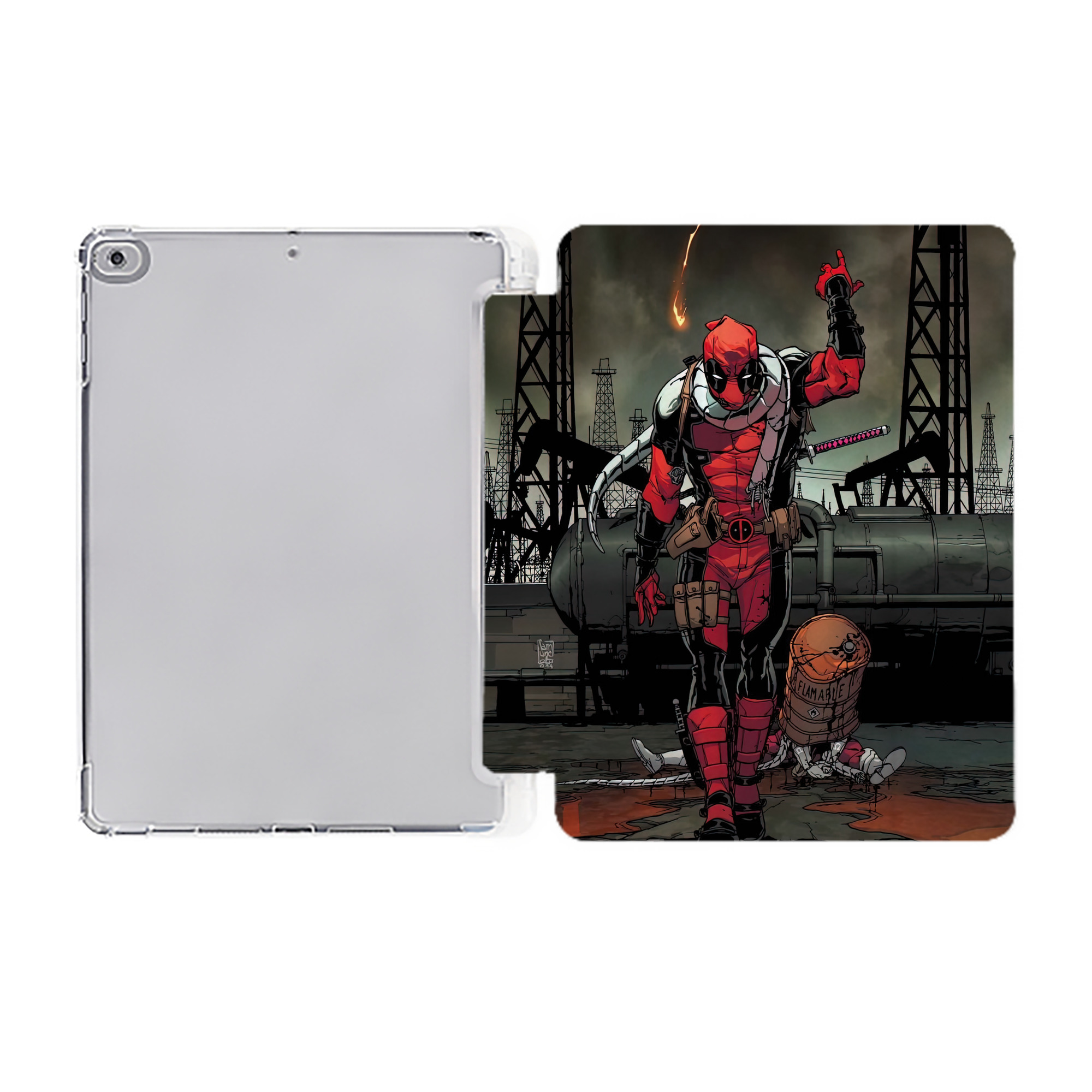 （画像用） Deadpool デッドプール IPad ケース ペン収納付き 三つ折りスタンド PUレザー×シリコン 対応機種9.5/10.5/10.9インチ
